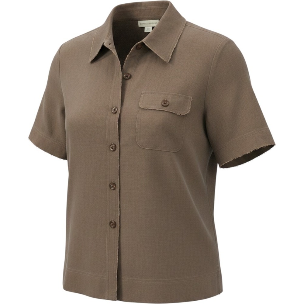 Appleseeds Button‎ Down Shirt 10 Brown Linen Blend Coastal Minimalist Safari